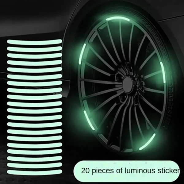 20Pcs Wheel Hub Reflective Sticker Rainbow Fluorescence Luminous Stripe Tape Car Motorcycle Decal Night Driving Safety Accessory - Image 3