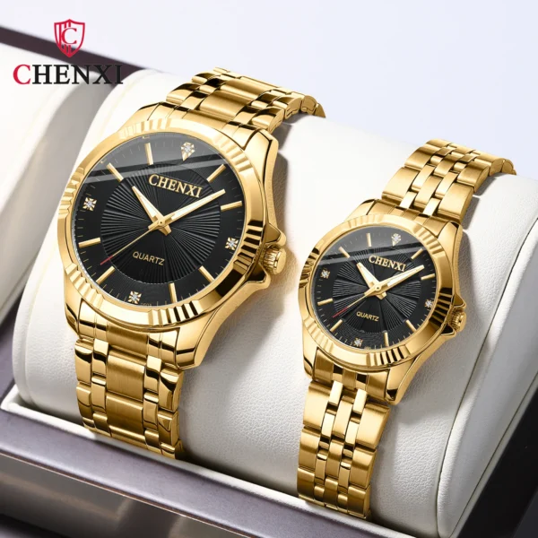 CHENXI Brand Classic Delicate Rhinestone Couple Lover Watches Fashion Luxury Gold Stainless Steel Men&Women Watch Orologi Coppia - Image 5