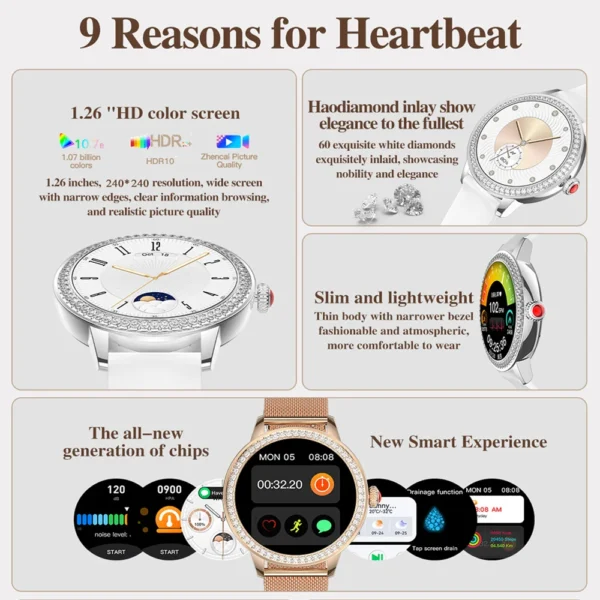 For Huawei Xiaomi Fashion Smart Watch Women 360*360 HD Screen Heart Rate Monitor Custom Dial Waterproof Voice Calling Smartwatch - Image 2