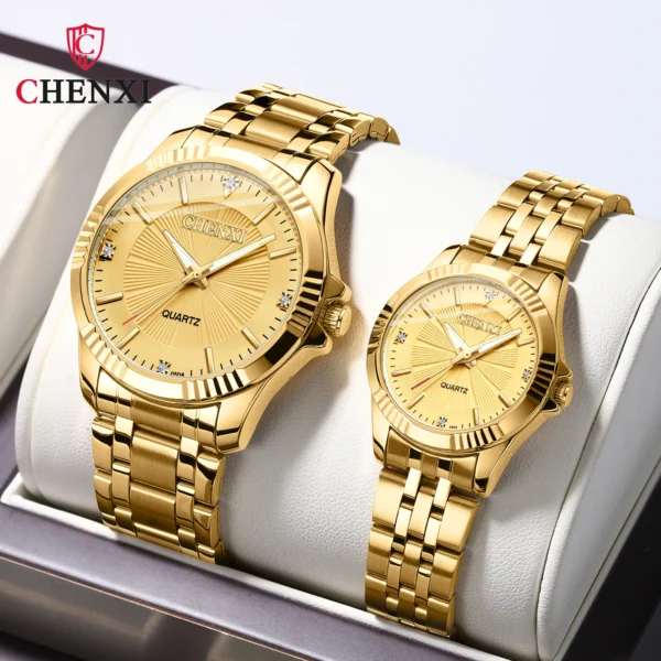 CHENXI Brand Classic Delicate Rhinestone Couple Lover Watches Fashion Luxury Gold Stainless Steel Men&Women Watch Orologi Coppia - Image 2