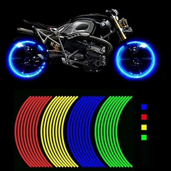 8Pcs/set Reflective Wheel Rims Stickers Motocross Bike Motorcycle Body Rim Stripe Tape Sticker Decorative Reflector Film Decals